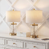 Alexander 21" Modern Designer Iron/Water Glass LED Table Lamp with USB Charging Port Set 2