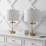 Alexander 21" Modern Designer Iron/Water Glass LED Table Lamp with USB Charging Port Set 2