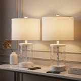 Alexander 21" Modern Designer Iron/Water Glass LED Table Lamp with USB Charging Port Set 2 White/Clear (Set of 2) – AI-ON