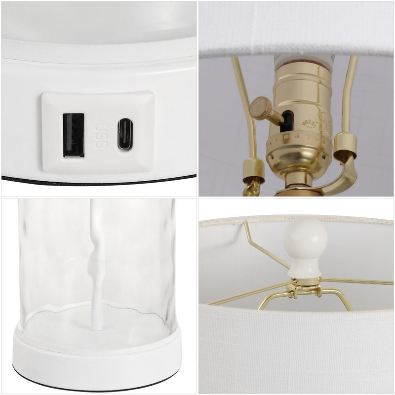 Alexander 21" Modern Designer Iron/Water Glass LED Table Lamp with USB Charging Port Set 2