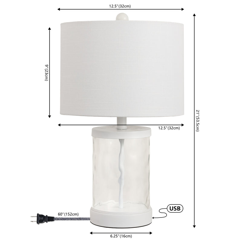 Alexander 21" Modern Designer Iron/Water Glass LED Table Lamp with USB Charging Port Set 2