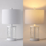 Alexander 21" Modern Designer Iron/Water Glass LED Table Lamp with USB Charging Port Set 2