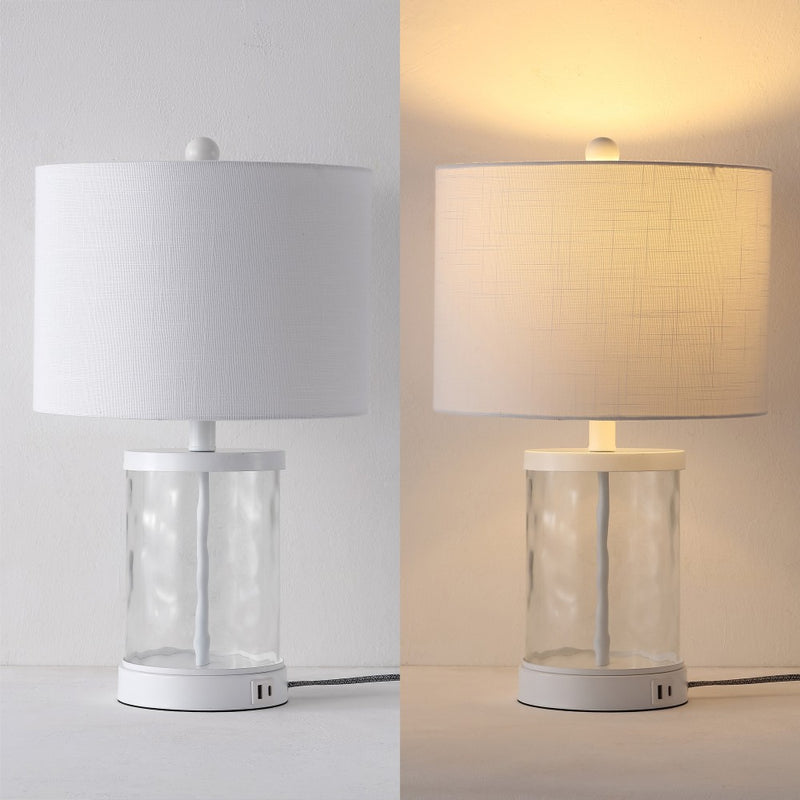 Alexander 21" Modern Designer Iron/Water Glass LED Table Lamp with USB Charging Port Set 2