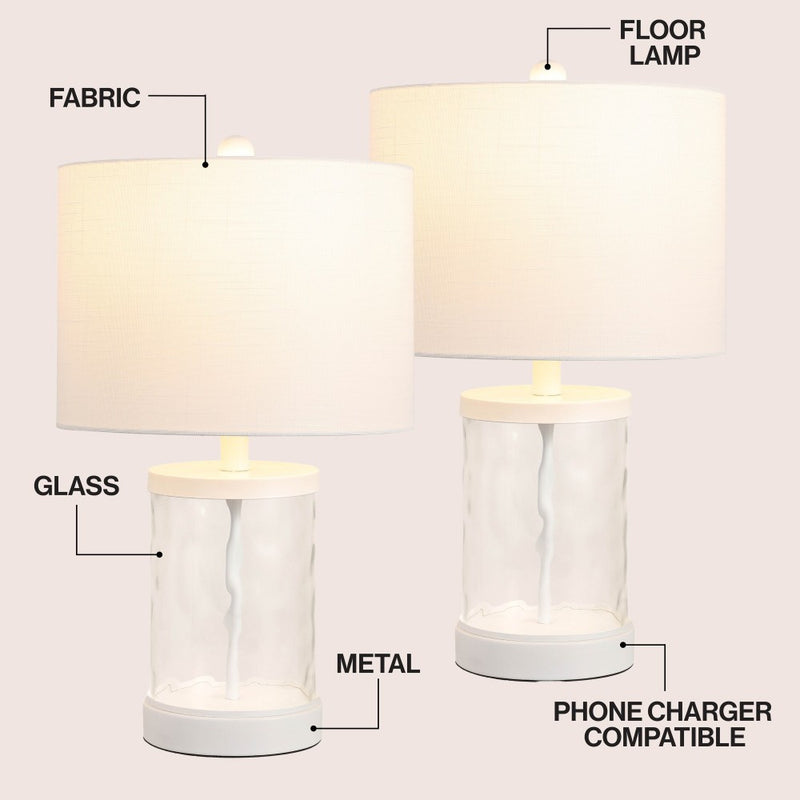 Alexander 21" Modern Designer Iron/Water Glass LED Table Lamp with USB Charging Port Set 2