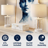 Alexander 21" Modern Designer Iron/Water Glass LED Table Lamp with USB Charging Port Set 2
