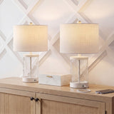 Alexander 21" Modern Designer Iron/Water Glass LED Table Lamp with USB Charging Port Set 2