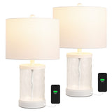 Alexander 21" Modern Designer Iron/Water Glass LED Table Lamp with USB Charging Port Set 2