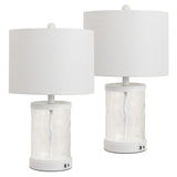Alexander 21" Modern Designer Iron/Water Glass LED Table Lamp with USB Charging Port Set 2