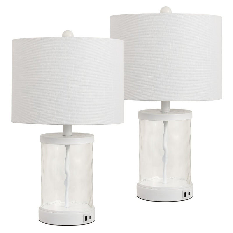Alexander 21" Modern Designer Iron/Water Glass LED Table Lamp with USB Charging Port Set 2