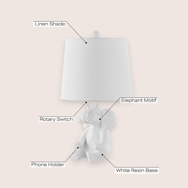 Kairi 21" Modern Shabby Chic Resin/Iron Happy Elephant LED Kids' Table Lamp with Phone Stand - JONATHAN Y
