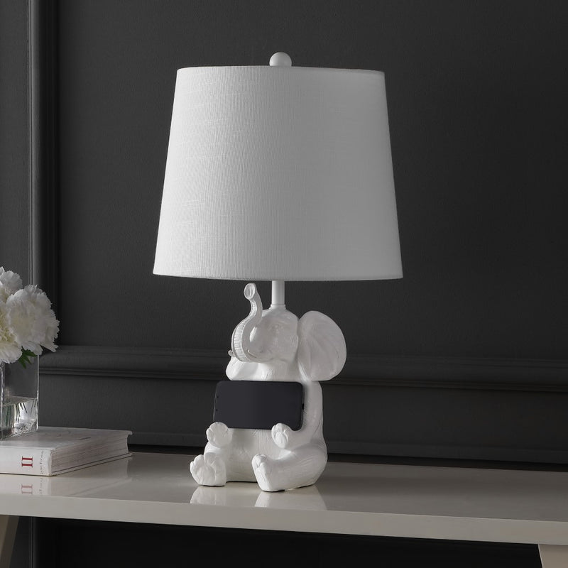Kairi 21" Modern Shabby Chic Resin/Iron Happy Elephant LED Kids' Table Lamp with Phone Stand - JONATHAN Y