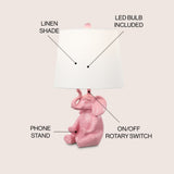 Kairi 21" Modern Shabby Chic Resin/Iron Happy Elephant LED Kids' Table Lamp with Phone Stand - JONATHAN Y
