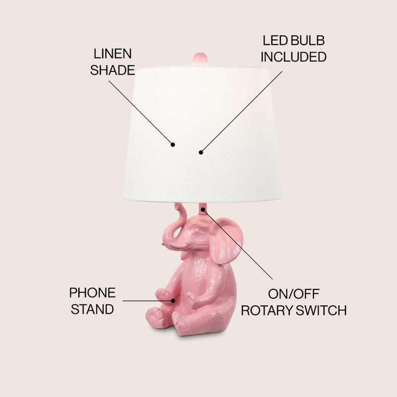 Kairi 21" Modern Shabby Chic Resin/Iron Happy Elephant LED Kids' Table Lamp with Phone Stand - JONATHAN Y