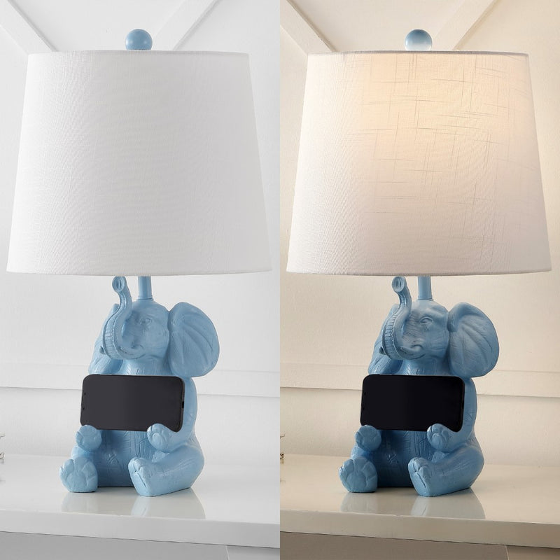 Kairi 21" Modern Shabby Chic Resin/Iron Happy Elephant LED Kids' Table Lamp with Phone Stand - JONATHAN Y
