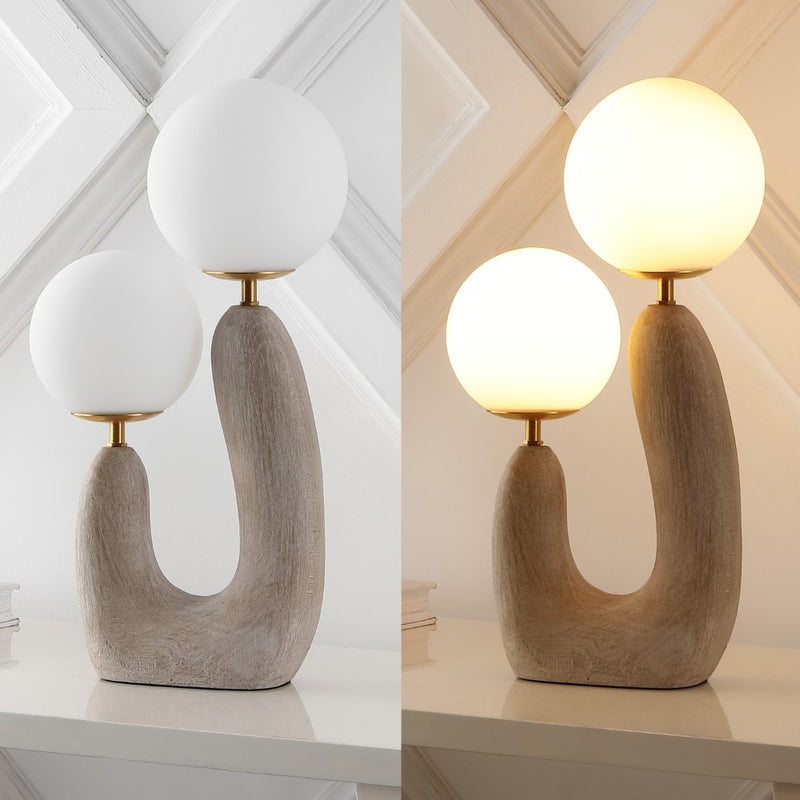 Oona 18" 2-Light Mid-Century Scandinavian Resin/Iron/Frosted Glass Cactus LED Table Lamp - JONATHAN Y