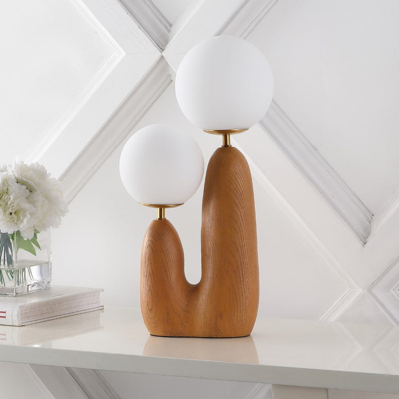 Oda 17.75" 2-Light Modern Bohemian Resin/Iron/Frosted Glass Danish Cactus LED Table Lamp - JONATHAN Y