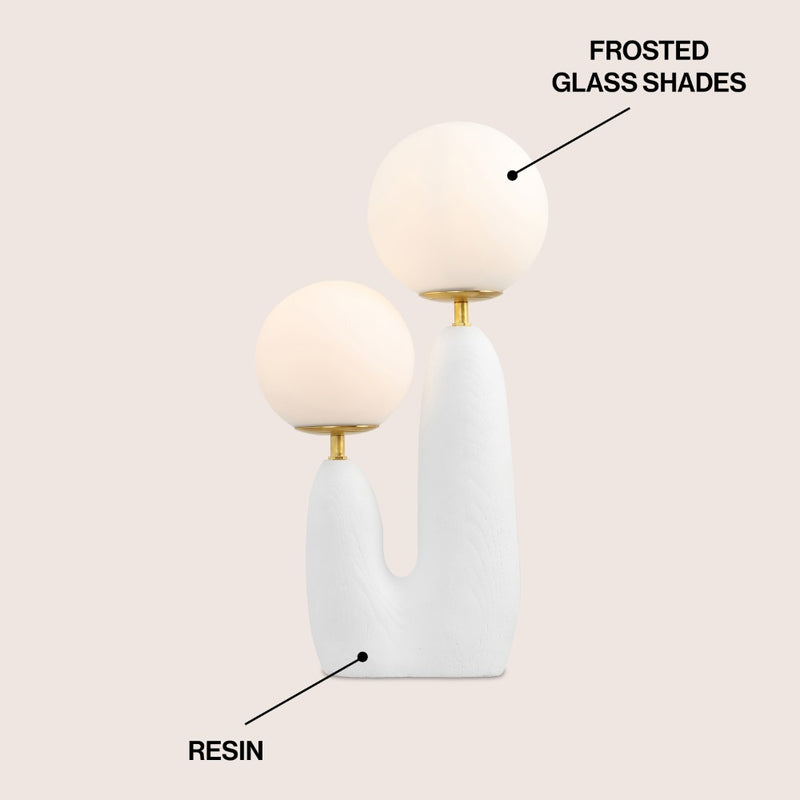 Oda 17.75" 2-Light Modern Bohemian Resin/Iron/Frosted Glass Danish Cactus LED Table Lamp - JONATHAN Y