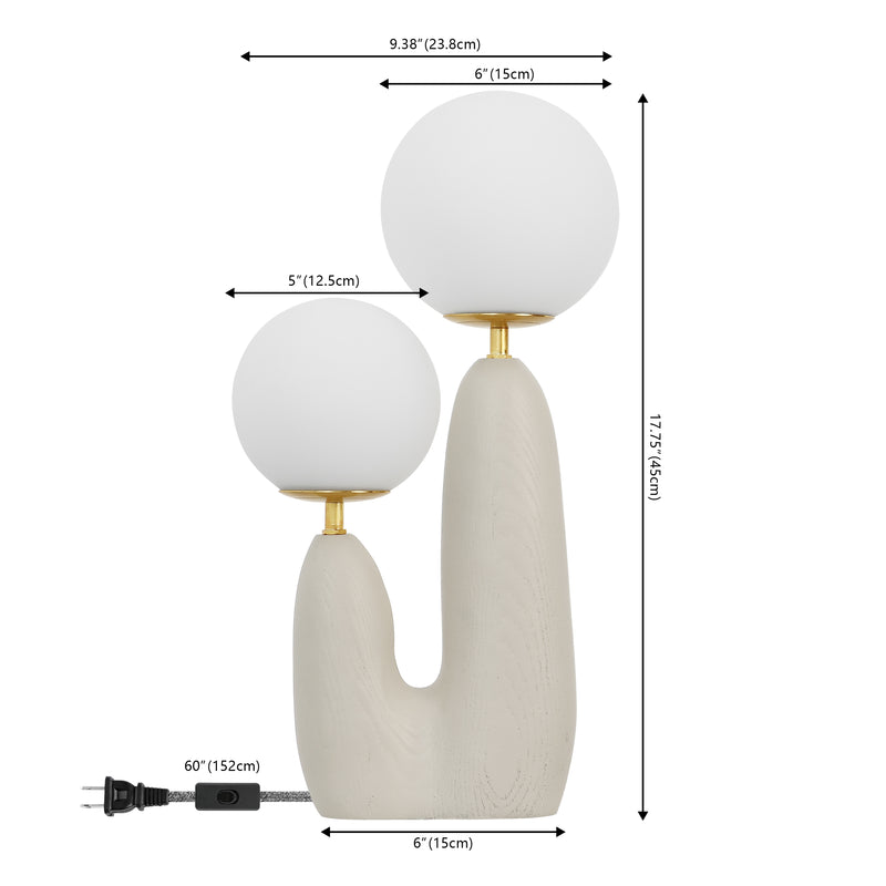 Oda 17.75" 2-Light Modern Bohemian Resin/Iron/Frosted Glass Danish Cactus LED Table Lamp - JONATHAN Y