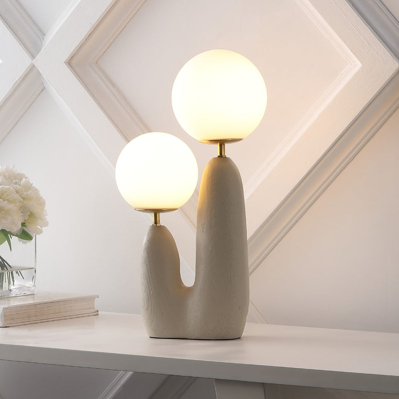Oda 17.75" 2-Light Modern Bohemian Resin/Iron/Frosted Glass Danish Cactus LED Table Lamp - JONATHAN Y