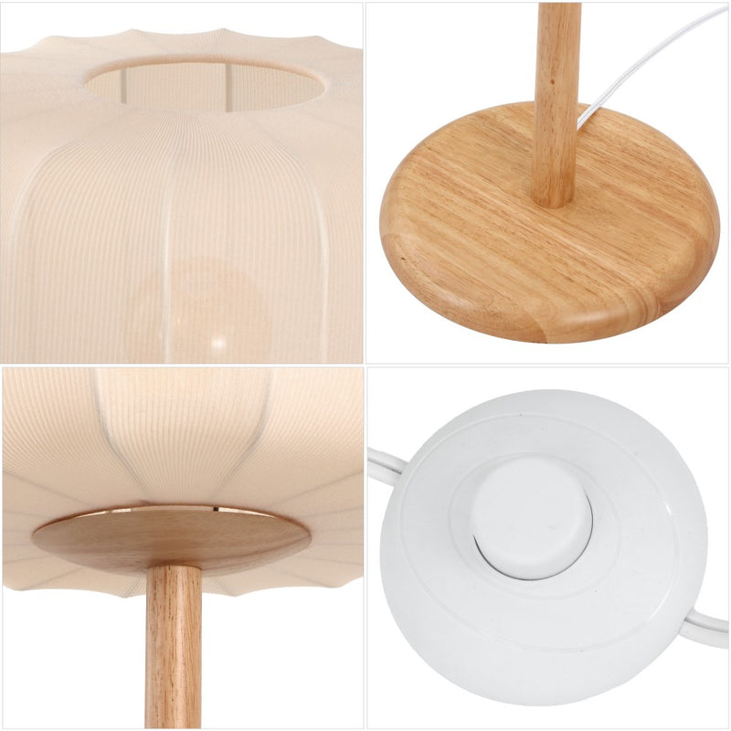Maryna 59.5 in. Minimalist Modern Teahouse Wood with Ribbed Cocoon Pumpkin Shade LED Floor Lamp