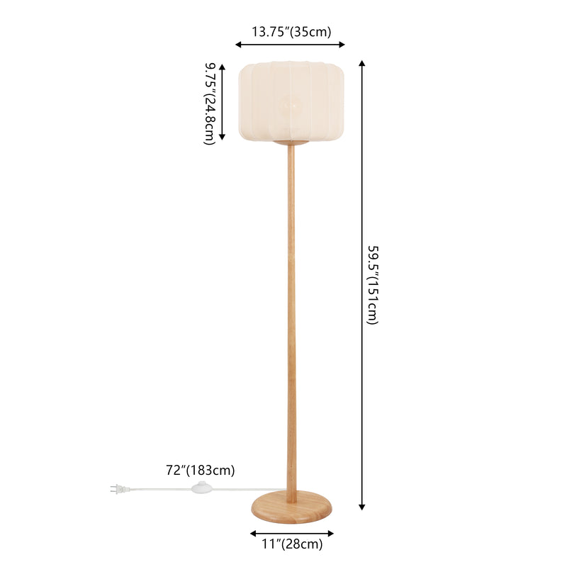 Maryna 59.5 in. Minimalist Modern Teahouse Wood with Ribbed Cocoon Pumpkin Shade LED Floor Lamp