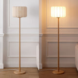 Maryna 59.5 in. Minimalist Modern Teahouse Wood with Ribbed Cocoon Pumpkin Shade LED Floor Lamp