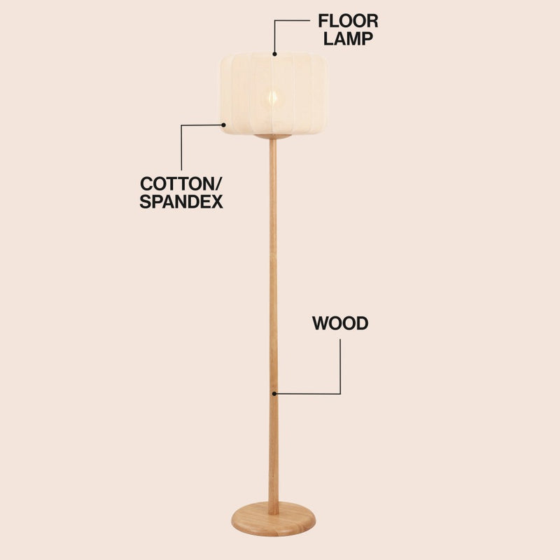 Maryna 59.5 in. Minimalist Modern Teahouse Wood with Ribbed Cocoon Pumpkin Shade LED Floor Lamp