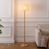 Maryna 59.5 in. Minimalist Modern Teahouse Wood with Ribbed Cocoon Pumpkin Shade LED Floor Lamp