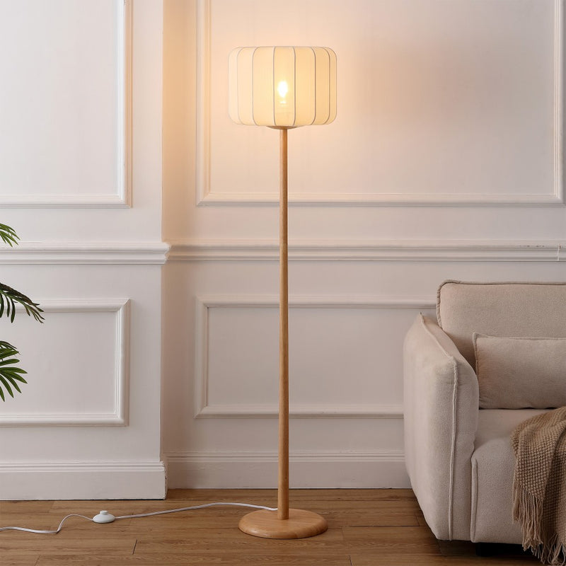 Maryna 59.5 in. Minimalist Modern Teahouse Wood with Ribbed Cocoon Pumpkin Shade LED Floor Lamp