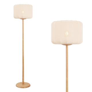 Maryna 59.5 in. Minimalist Modern Teahouse Wood with Ribbed Cocoon Pumpkin Shade LED Floor Lamp