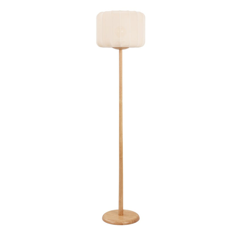 Maryna 59.5 in. Minimalist Modern Teahouse Wood with Ribbed Cocoon Pumpkin Shade LED Floor Lamp