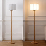 Maryna 59.5 in. Minimalist Modern Teahouse Wood with Ribbed Cocoon Pumpkin Shade LED Floor Lamp