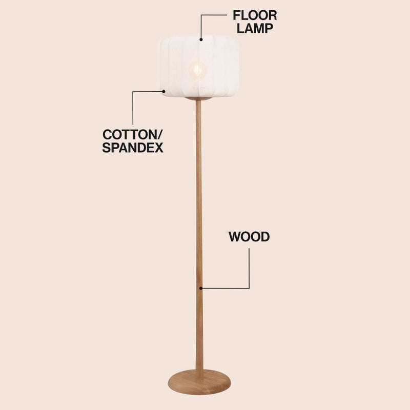 Maryna 59.5 in. Minimalist Modern Teahouse Wood with Ribbed Cocoon Pumpkin Shade LED Floor Lamp