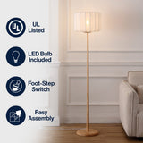 Maryna 59.5 in. Minimalist Modern Teahouse Wood with Ribbed Cocoon Pumpkin Shade LED Floor Lamp