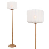 Maryna 59.5 in. Minimalist Modern Teahouse Wood with Ribbed Cocoon Pumpkin Shade LED Floor Lamp