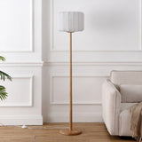 Maryna 59.5 in. Minimalist Modern Teahouse Wood with Ribbed Cocoon Pumpkin Shade LED Floor Lamp