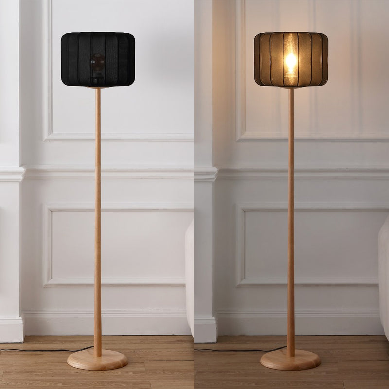 Maryna 59.5 in. Minimalist Modern Teahouse Wood with Ribbed Cocoon Pumpkin Shade LED Floor Lamp