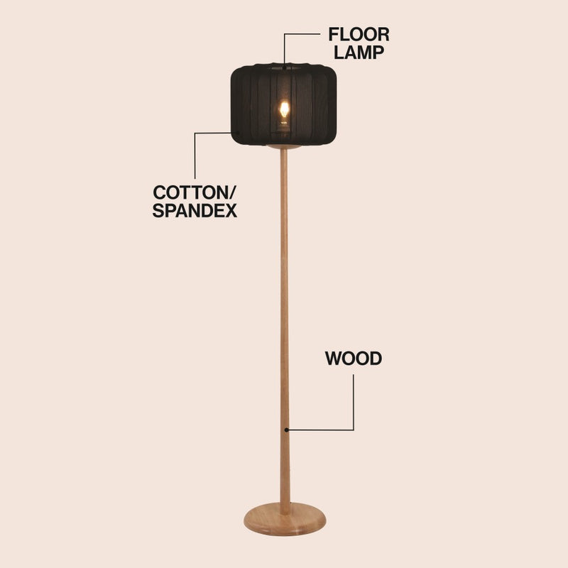 Maryna 59.5 in. Minimalist Modern Teahouse Wood with Ribbed Cocoon Pumpkin Shade LED Floor Lamp