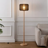 Maryna 59.5 in. Minimalist Modern Teahouse Wood with Ribbed Cocoon Pumpkin Shade LED Floor Lamp