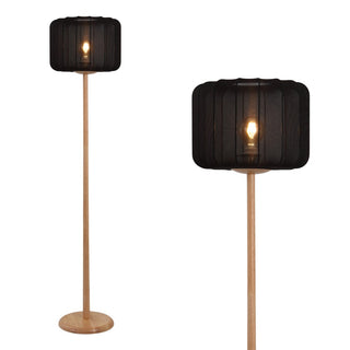 Maryna 59.5 in. Minimalist Modern Teahouse Wood with Ribbed Cocoon Pumpkin Shade LED Floor Lamp