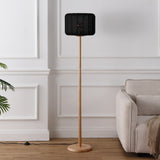 Maryna 59.5 in. Minimalist Modern Teahouse Wood with Ribbed Cocoon Pumpkin Shade LED Floor Lamp