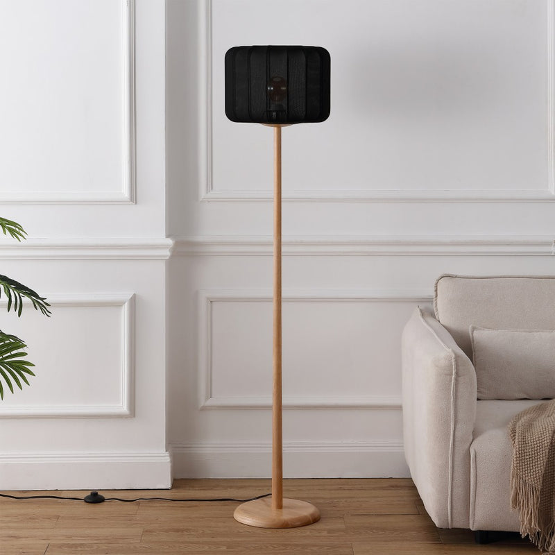 Maryna 59.5 in. Minimalist Modern Teahouse Wood with Ribbed Cocoon Pumpkin Shade LED Floor Lamp