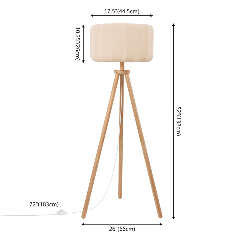 Adriel 52" Mid-Century Modern Tripod Wood with Ribbed Cocoon Pumpkin Shade LED Floor Lamp