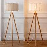 Adriel 52" Mid-Century Modern Tripod Wood with Ribbed Cocoon Pumpkin Shade LED Floor Lamp