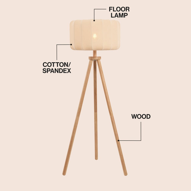 Adriel 52" Mid-Century Modern Tripod Wood with Ribbed Cocoon Pumpkin Shade LED Floor Lamp
