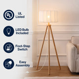 Adriel 52" Mid-Century Modern Tripod Wood with Ribbed Cocoon Pumpkin Shade LED Floor Lamp