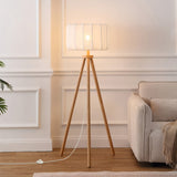 Adriel 52" Mid-Century Modern Tripod Wood with Ribbed Cocoon Pumpkin Shade LED Floor Lamp