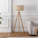 Adriel 52" Mid-Century Modern Tripod Wood with Ribbed Cocoon Pumpkin Shade LED Floor Lamp