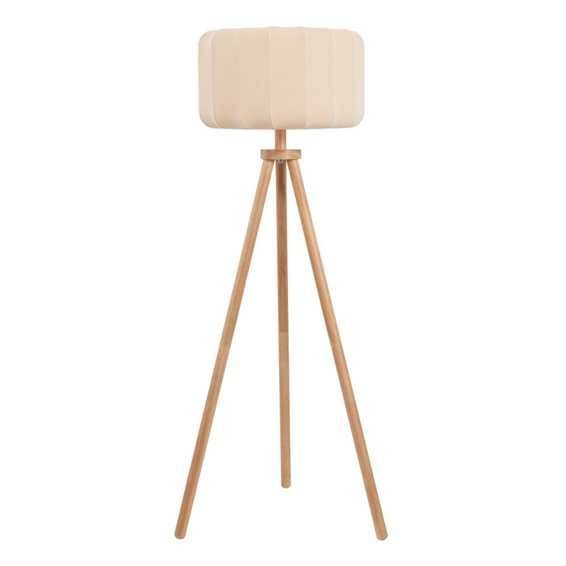 Adriel 52" Mid-Century Modern Tripod Wood with Ribbed Cocoon Pumpkin Shade LED Floor Lamp