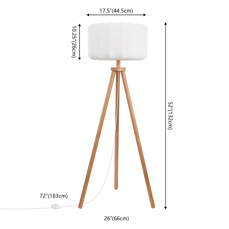 Adriel 52" Mid-Century Modern Tripod Wood with Ribbed Cocoon Pumpkin Shade LED Floor Lamp